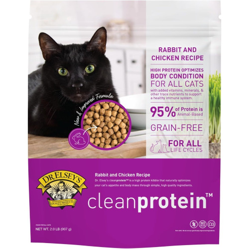 [斷貨中, 未有返貨期, 可預訂等貨到] Dr.Elsey's 2lb ((Rabbit & Chicken Recipe)) Clean Protein 艾思醫生 無穀物全貓糧 簡單蛋白 兔肉+雞肉配方 2磅